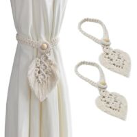 YMYNY 2 Pack Curtain Tiebacks, Bohemian Braided Curtain Tie, Beige Curtain Tiebacks with Handmade Leaves Curtain Decoration for Home Living Room Bedroom