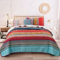 YMYNY Bohemian Quilted Bedspread for Double Bed, 3 Piece Patchwork Bedspread, Reversible Quilt, Soft Microfiber Bedding, 220 x 240 cm