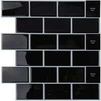 YMYNY Self Adhesive Backsplash for Kitchen and Bathroom, Self Adhesive Wall Tiles, White Self Adhesive Kitchen Backsplash, Waterproof Self Adhesive Metro 3D PVC Wall Tile, 4 Pack (Black, 4 Sheets)