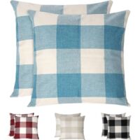 YMYNY Plaid Pillow Cases, Set of 2, Wrinkle Free and Breathable Linen Pillow Cover, Checkered Cushion Cover, Decorative Pillow Covers for Home, Blue