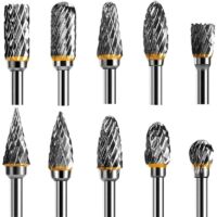 YMYNY Tungsten Carbide Steel Rotary Burrs Set, Double Flute for Rotary Tool, 10pcs 1/8" Shank for Rotary Tool for DIY Wood Carving Metal Polishing Engraving Drilling