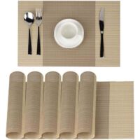 YMYNY Placemats, Table Mats, Non-Slip, Washable, PVC, 30 x 45 cm, Heat Resistant, Rigid, Stain Resistant, Set of 6 (Beige)