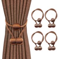 YMYNY Magnetic Curtain Tiebacks, 4 Pack Decorative Curtain Holdbacks, 26 Inch Decorative Weave Rope Holder for Sheer Window Curtains (Flat Coffee Brown)
