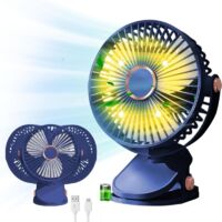 YMYNY USB Desk Fan, 3 Speeds Clip Fan, 360° Rotation, Rechargeable Battery Table Fan, Portable Fan for Office, Home, Bedroom, Outdoor Camping, Blue