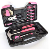 YMYNY 39 Piece Pink Tool Box for Women, Complete and Portable DIY Set with Pliers, Hammer, Screwdriver - Ideal for Home Crafts and Repairs