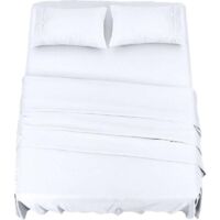 YMYNY Polyester microfiber bedding set (4 pieces, white) - 1 fitted sheet 150 x 200 cm, 1 flat sheet 266 x 259 cm and 2 pillowcases 50 x 75 cm