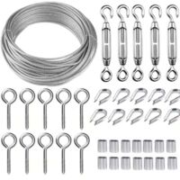YMYNY Stainless Steel Hanging Rope Set, 30m/2mm Coated Stainless Steel Cable with M5 Tensioners, 2mm Wire Rope Set for Climbing Plants, Clothesline, Guardrail, Railing Cable