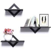 YMYNY Wall shelves set of 3, floating stable wooden shelves ideal for living room, bedroom, hallway, kitchen, the shelf can hold up to 9 kg, length 27/34/42 cm (black)