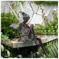 Ornement de jardin Fée magique assise, Tudor et Turek assis en résine Décoration de jardin 22 cm