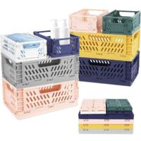 8PCS Caisses Plastique Pliable, 4 Grand Paniers Pliable et 4 Petit Cagettes Plastique, Cagette Plastique Pliable Rangement avec Poignée pour Cuisine, Chambre à Coucher, Bureau