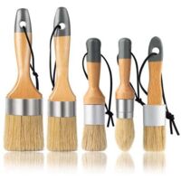 Lot de 5 pinceaux à Peinture à la Craie et à la Cire - pour projets de Peinture et de Cire - Poils de Sanglier naturels Poignées ergonomiques Peinture au Lait Pinceaux à Pochoir pour Meubles en Bois