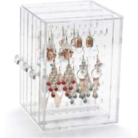 Support de Boucle d'oreille Acrylique Boucle d'oreille en Présentoir Rangement Boucles Doreilles Porte Boucles d'oreilles Boîte de Rangement avec 3 Tiroir Vertical pour Femmes