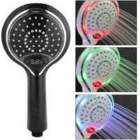 Pomme de Douche à LED de Poche 3 Couleurs changent à Eau, pommeau de Douche à LED avec Affichage numérique du capteur de température, pulvérisateur de Douche à Contrôle de température Noir-Fei Yu