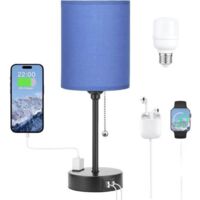 Lampes de table 3 températures de couleur - 2700K 3500K 5000K Lampes de chevet avec ports USB C et A, lampes à chaînette pour chambres à coucher avec prise secteur, lampes de chevet avec base en métal