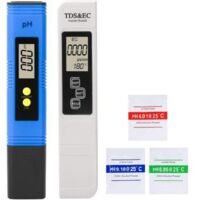 Testeur de qualité d'eau, PH électronique, TDS & EC, calibration automatique, TDS PH EC température 3 en 1 pour piscines, aquariums, systèmes RO, laboratoires. (phmètre bleu + stylo blanc tds&ec)