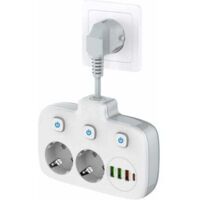 Multiprise à interrupteur unique 2 compartiments, multiprise avec 3 interrupteurs, double prise murale avec 4 USB, OUYLAF, adaptateur de prise avec protection contre les surtensions, sécurité enfant