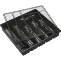 Range Couverts pour Tiroir avec Couvercle, Boîte de Rangement Couverts de Cuisine, Organisateur de Couverts en Plastique, Boîte de Rangement Couverts pour Tiroir de Cuisine et Comptoir, 6 Compartiment