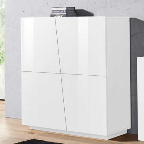 Credenza da Ingresso Madia 120 cm Laccato Bianco Mobile con 4 Ante (1/5)