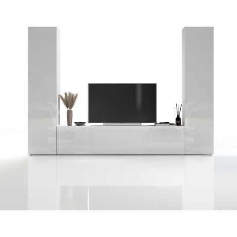 Parete Attrezzata Moderna per Soggiorno 260x30x180cm - ECHO - Colore: bianco laccato lucido