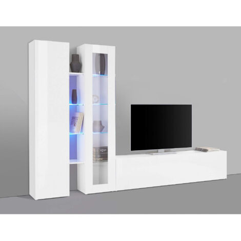 Parete Attrezzata Moderna per Soggiorno 280x30x180cm - ECHO - Colore: bianco laccato lucido (1/5)
