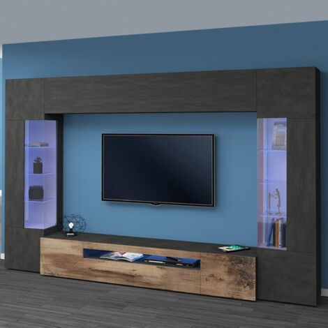 Parete Attrezzata Moderna per Soggiorno 290X40X191,2cm - QUANTUM - Colore: report/acero pereira
