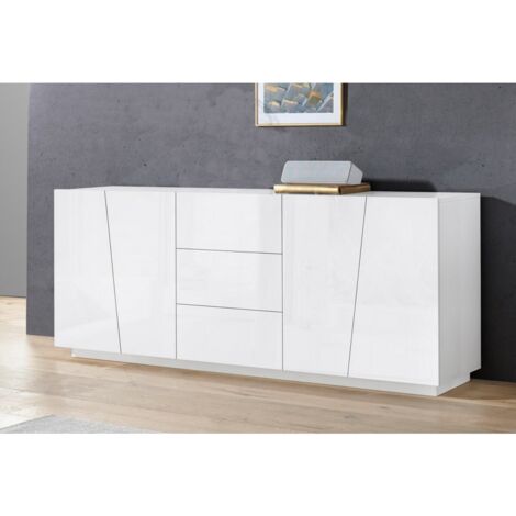 Credenza con 4 Ante e 3 Cassetti Bianco Lucido Madia per Soggiorno (1/7)