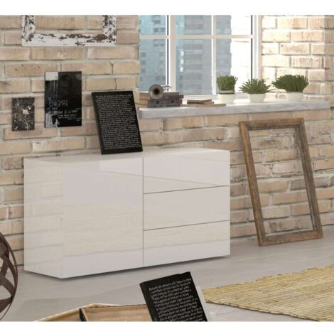 Credenza soggiorno madia con anta e 3 cassetti bianco lucido Metis Three (1/5)