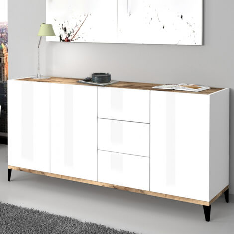 Madia 3 ante 3 cassetti per Soggiorno Moderna 160x40x82cm - ARTEMIS - Colore: bianco laccato/ acero pereira