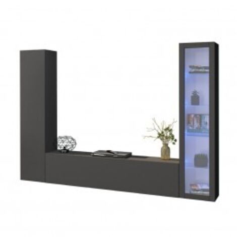 Parete Attrezzata Moderna per Soggiorno 260x30x180cm - ECHO - Colore: antracite opaco