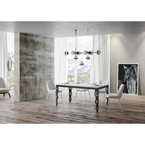 Tavolo Karamay Evolution piano Bianco Frassino 90x120 Allungato 380 telaio Antracite (1/5)