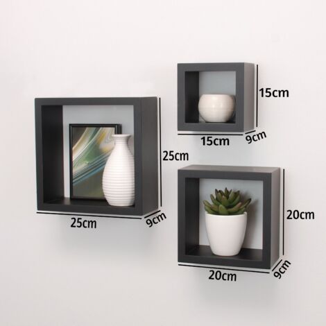 Cali Wall Floating Cube Box Shelf Set of 3 Walls Storage Shelves Shelving Unit (1/2)
