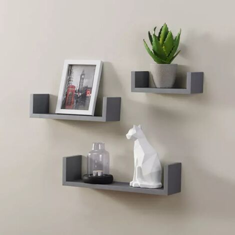 Set of 3 U Shape Floating Wall Shelf Storage Display (1/2)
