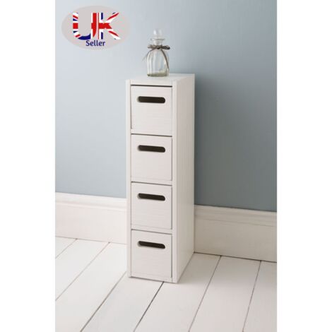 4 Drawer Free Standing Bathroom/Bedroom Wooden Cabinet Storage Uni t- White