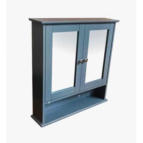 Grey Double Door Mirror With Shelf Bathroom Cabinet Knob Handles (1/2)