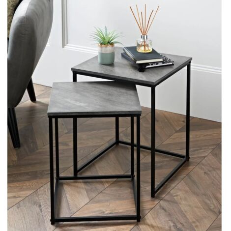 Nest of 2 Tables Modern Living Room Furniture Set Wooden Side Coffee Tables
