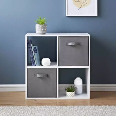 Modern 4-Cube Bookcase with Two Stylish Baskets - Organize in Style Furniture (1/2)