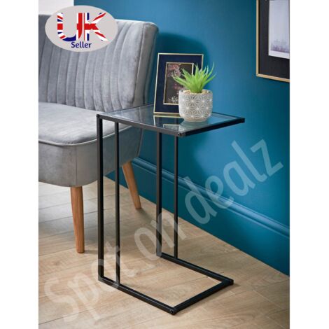 Sofa Side Table Black With Clear Glass Top Coffee End Table for Living Room (1/2)