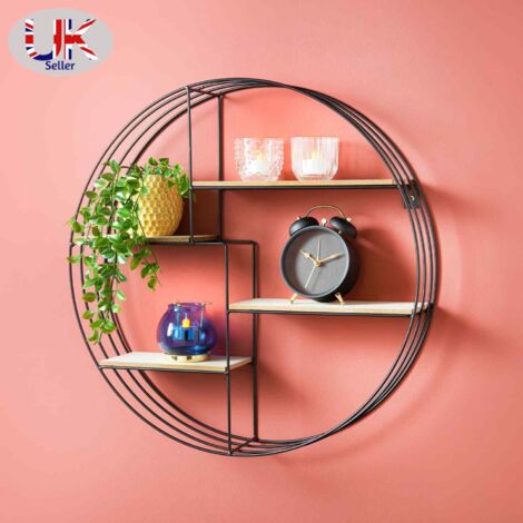 Round Multi Section Shelf Metal Wire Wall Mounted Floating Shelves Display Unit (1/2)