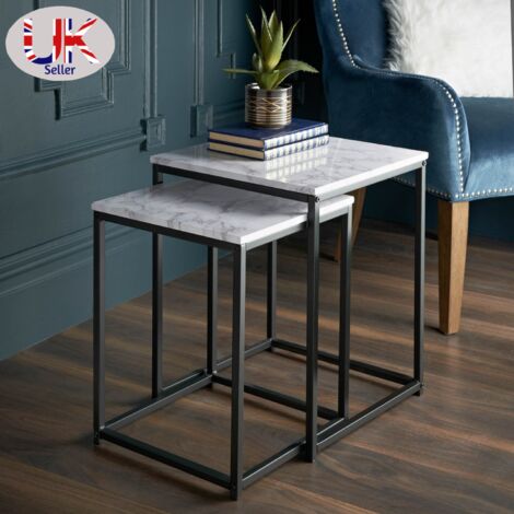 Nest Of 2 Tables Living Room Furniture Side End Marble Effect With Metal Frame (1/3)