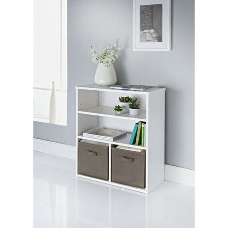 Wooden Storage 2 Shelves 2 Cube Storage Basket Shelving Unit (1/2)