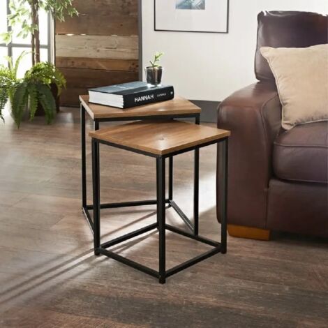 Nest of 2 Tables Modern Living Room Furniture Set Wooden Side Coffee Tables