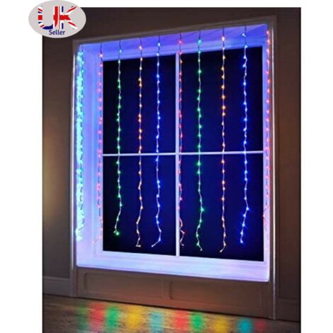 240 LED Cascading Waterfall Curtain Lights Christmas Decoration Indoor/Outdoor Use 1.5mx2m Clear Cable (Multicolour) (1/2)