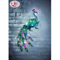 12 Multi ColoRed LED Light Solar PoweRed Gems Peacock Wall Art Garden Decoration