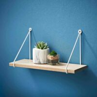 40cm Oak Shelf With White Metal Wire