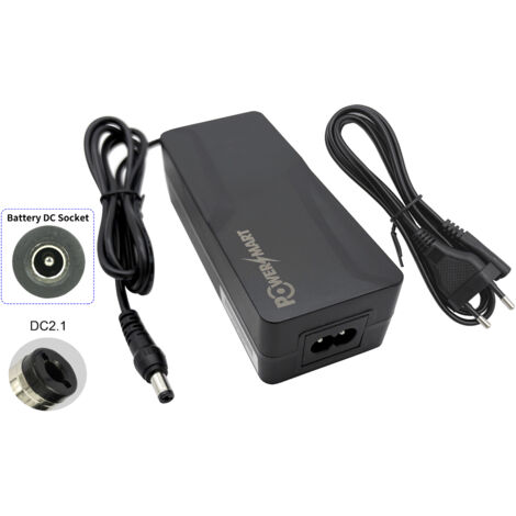 PowerSmart 2A Chargeur 42 V compatible avec les batteries Li-ion 36V pour vélos électriques, DC 5,5 x 2,1 mm