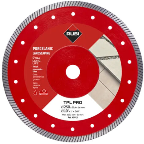 Rubi – Disque diamant pour meuleuse 250 mm – Type TURBO – Coupe grès cérame et pierre naturelle – Épaisseur 20 mm – Finition de qualité