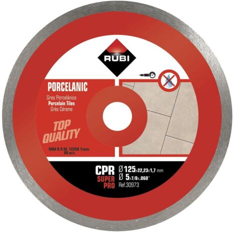 Rubi – Disque diamant pour meuleuse 30973 – 125mm pour grès porcelaine – Coupe à sec haute résistance – Épaisseur 2mm max