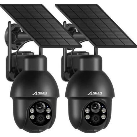 Anran – Caméra de surveillance extérieure 3MP sans fil solaire – Vision nocturne colorée 30m – Détection de mouvement PIR – Audio bidirectionnel - Noir-2pcs