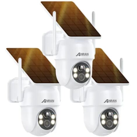 Anran – Caméra de surveillance extérieure 3MP 2K – Vision nocturne couleur jusqu'à 30m – Détection de mouvement avec alarme – Lot de 3 caméras rechargeables