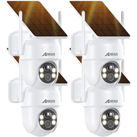 Anran – Lot de 4 caméras de surveillance extérieure 3MP – Vision nocturne couleur jusqu'à 30m – Panneau solaire intégré – Audio bidirectionnel
